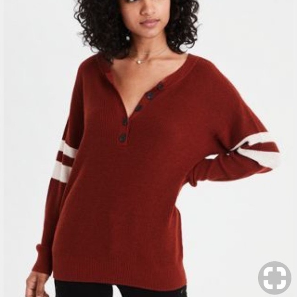 American Eagle Varsity Stripe Henley Pullover